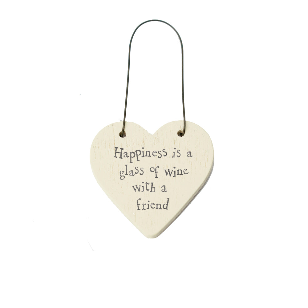 Happiness Is a Glass of Wine With a Friend Mini Wooden Hanging Heart | Cracker Filler | Mini Gift