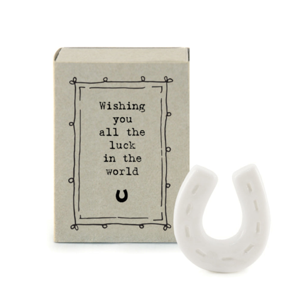 Mini Ceramic Lucky Horseshoe Ornament 'Wishing You All The Luck In The World' | Cracker Filler | Mini Gift