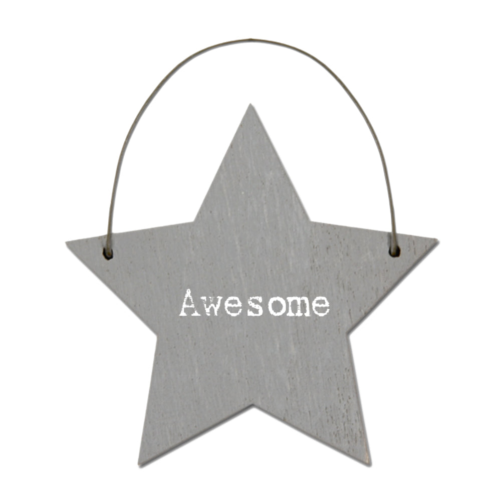 Mini Grey Wooden Hanging Heart | Awesome | Cracker Filler | Little Gift