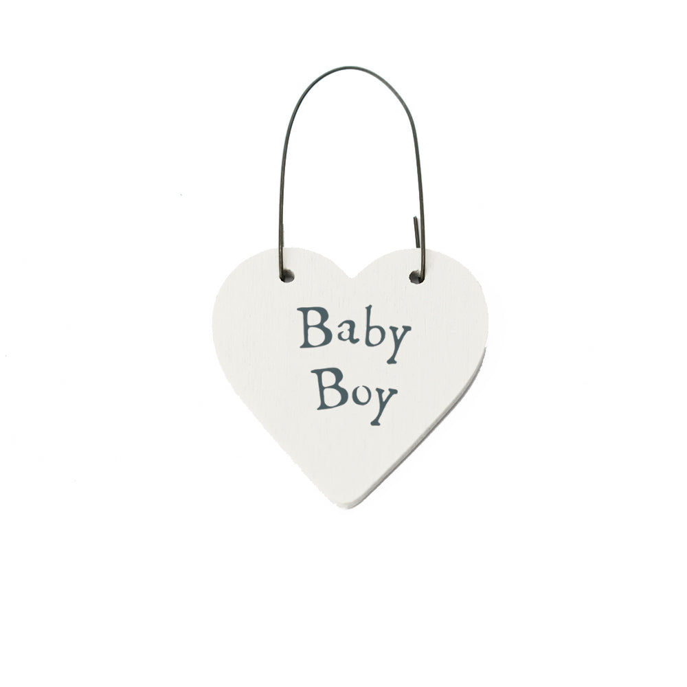 Baby Boy Mini Wooden Hanging Heart | Cracker Filler | Mini Gift
